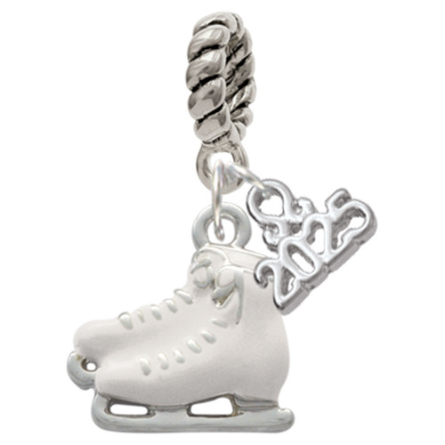 Silver Plated White Ice Skates - Silver Plated Twist Rope Bead Charm Dangle with Mini Year 2025: Year to Remember Jewelry Gift - Celebrations