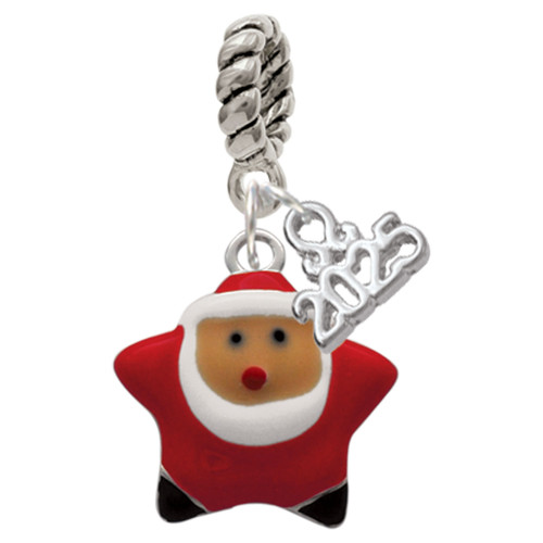 Silver Plated Red Star Santa - Silver Plated Twist Rope Bead Charm Dangle with Mini Year 2025: Year to Remember Jewelry Gift - Celebrations