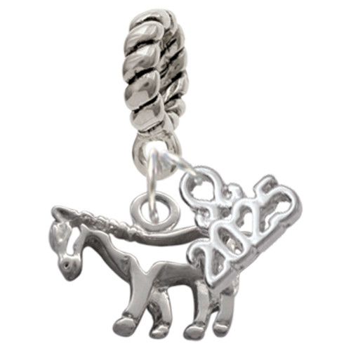 Silver Plated Horse - Outline - Silver Plated Twist Rope Bead Charm Dangle with Mini Year 2025: Year to Remember Jewelry Gift - Celebrations