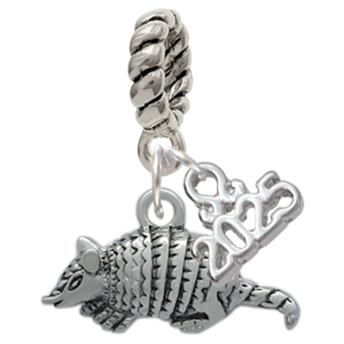 Silver Plated Small Armadillo - Silver Plated Twist Rope Bead Charm Dangle with Mini Year 2025: Year to Remember Jewelry Gift - Celebrations