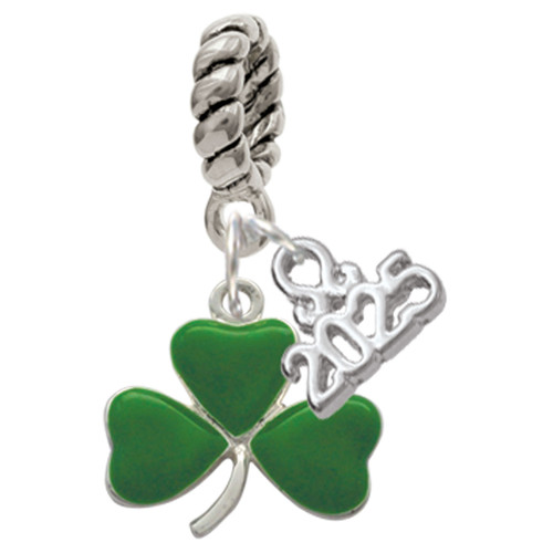 Silver Plated Green Three Leaf Clover - Shamrock - Silver Plated Twist Rope Bead Charm Dangle with Mini Year 2025: Year to Remember Jewelry Gift - Celebrations