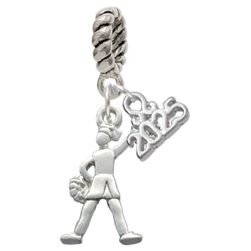 Silver Plated Cheerleader - Standing - Silver Plated Twist Rope Bead Charm Dangle with Mini Year 2025: Year to Remember Jewelry Gift - Celebrations
