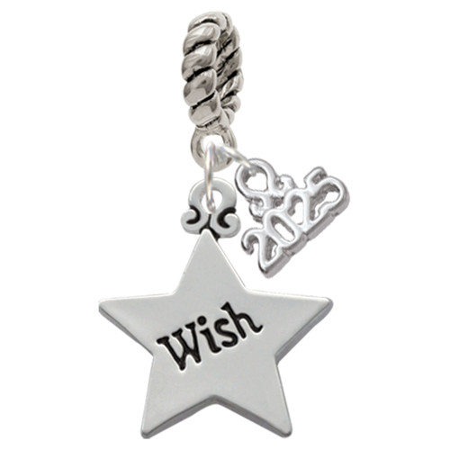 Silver Plated Wish Star - Silver Plated Twist Rope Bead Charm Dangle with Mini Year 2025: Year to Remember Jewelry Gift - Celebrations