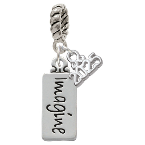 Silver Plated Imagine - Silver Plated Twist Rope Bead Charm Dangle with Mini Year 2025: Year to Remember Jewelry Gift - Celebrations
