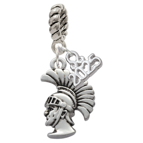 Silver Plated Large Trojan - Mascot - Silver Plated Twist Rope Bead Charm Dangle with Mini Year 2025: Year to Remember Jewelry Gift - Celebrations