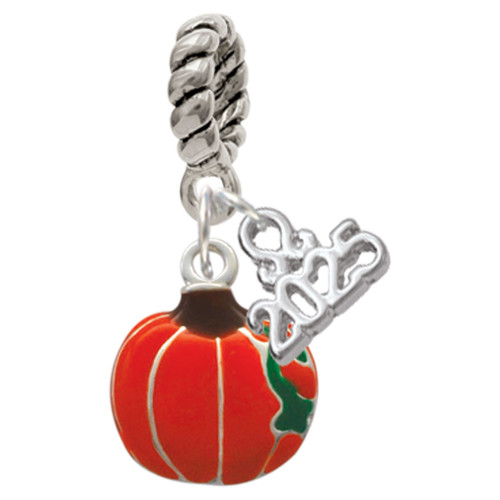 Silver Plated Small Pumpkin With Lines - Silver Plated Twist Rope Bead Charm Dangle with Mini Year 2025: Year to Remember Jewelry Gift - Celebrations