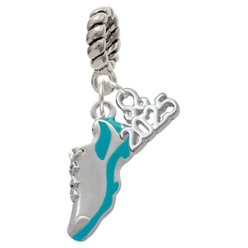Silver Plated Teal Running Shoe - Silver Plated Twist Rope Bead Charm Dangle with Mini Year 2025: Year to Remember Jewelry Gift - Celebrations
