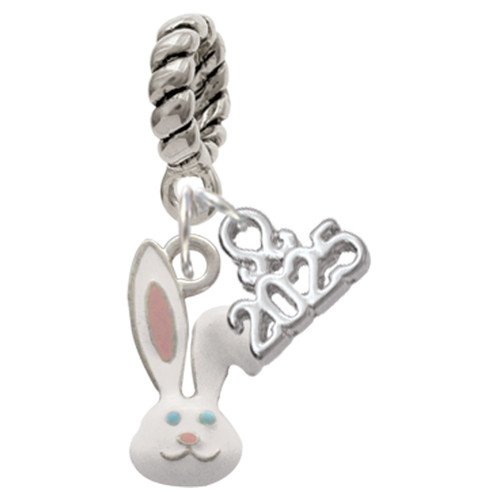 Silver Plated Bunny Face - Silver Plated Twist Rope Bead Charm Dangle with Mini Year 2025: Year to Remember Jewelry Gift - Celebrations
