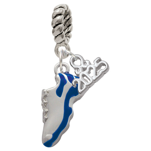 Silver Plated Blue Running Shoe - Silver Plated Twist Rope Bead Charm Dangle with Mini Year 2025: Year to Remember Jewelry Gift - Celebrations