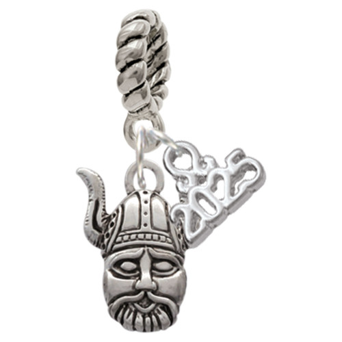 Silver Plated Small Viking - Mascot - Silver Plated Twist Rope Bead Charm Dangle with Mini Year 2025: Year to Remember Jewelry Gift - Celebrations