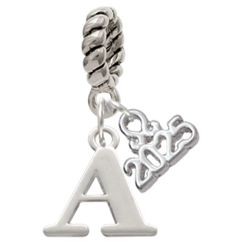 Silver Plated Large Initial - A - Silver Plated Twist Rope Bead Charm Dangle with Mini Year 2025: Year to Remember Jewelry Gift - Celebrations