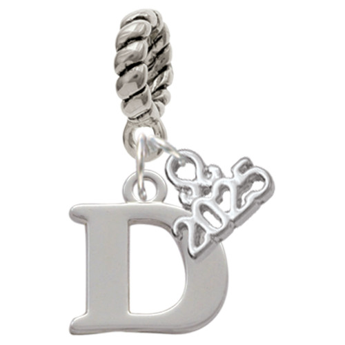 Silver Plated Large Initial - D - Silver Plated Twist Rope Bead Charm Dangle with Mini Year 2025: Year to Remember Jewelry Gift - Celebrations