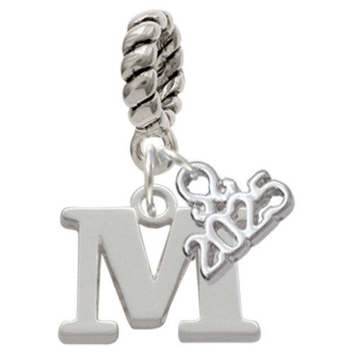 Silver Plated Large Initial - M - Silver Plated Twist Rope Bead Charm Dangle with Mini Year 2025: Year to Remember Jewelry Gift - Celebrations