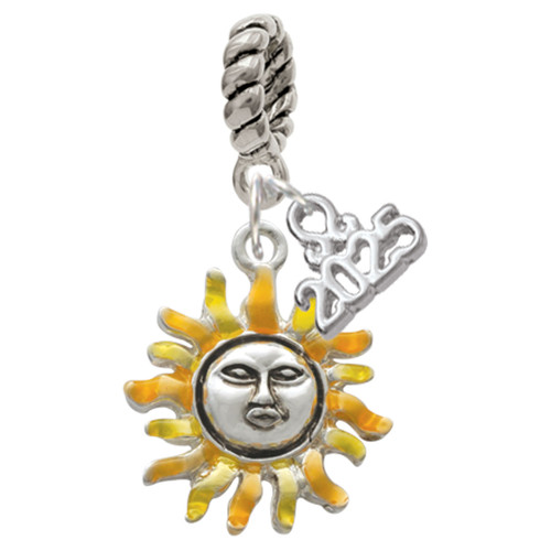 Silver Plated Enamel Sun - Silver Plated Twist Rope Bead Charm Dangle with Mini Year 2025: Year to Remember Jewelry Gift - Celebrations
