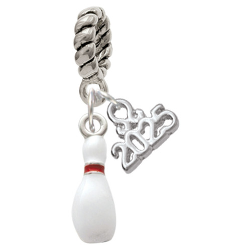 Silver Plated Bowling Pin - Silver Plated Twist Rope Bead Charm Dangle with Mini Year 2025: Year to Remember Jewelry Gift - Celebrations