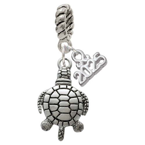 Silver Plated Antiqued Sea Turtle - Silver Plated Twist Rope Bead Charm Dangle with Mini Year 2025: Year to Remember Jewelry Gift - Celebrations