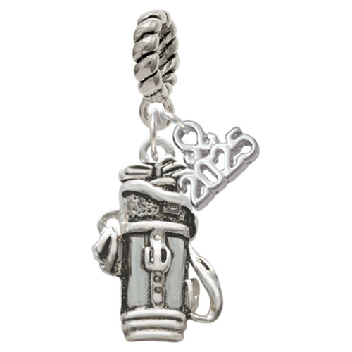 Silver Plated Golf Club Bag - Silver Plated Twist Rope Bead Charm Dangle with Mini Year 2025: Year to Remember Jewelry Gift - Celebrations