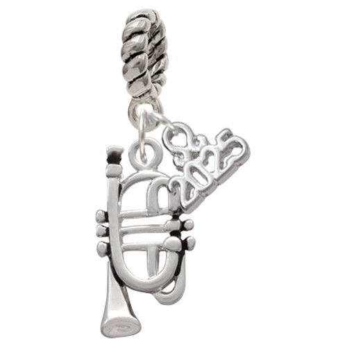 Silver Plated Cornet - Silver Plated Twist Rope Bead Charm Dangle with Mini Year 2025: Year to Remember Jewelry Gift - Celebrations