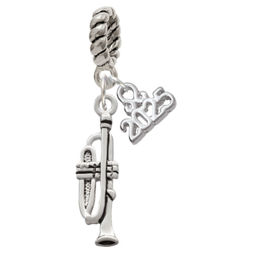 Silver Plated Trumpet - Silver Plated Twist Rope Bead Charm Dangle with Mini Year 2025: Year to Remember Jewelry Gift - Celebrations