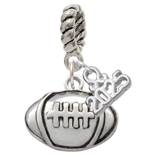 Silver Plated Large Football - Silver Plated Twist Rope Bead Charm Dangle with Mini Year 2025: Year to Remember Jewelry Gift - Celebrations