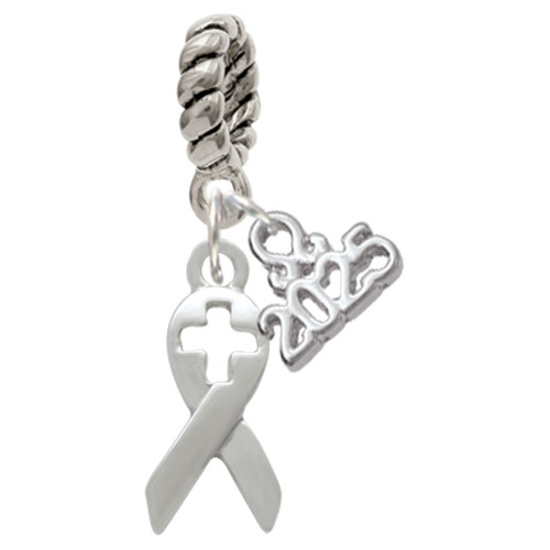 Silver Plated Ribbon with Cross Cutout - Silver Plated Twist Rope Bead Charm Dangle with Mini Year 2025: Year to Remember Jewelry Gift - Celebrations