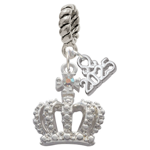 Silver Plated Crown with AB Crystal - Silver Plated Twist Rope Bead Charm Dangle with Mini Year 2025: Year to Remember Jewelry Gift - Celebrations