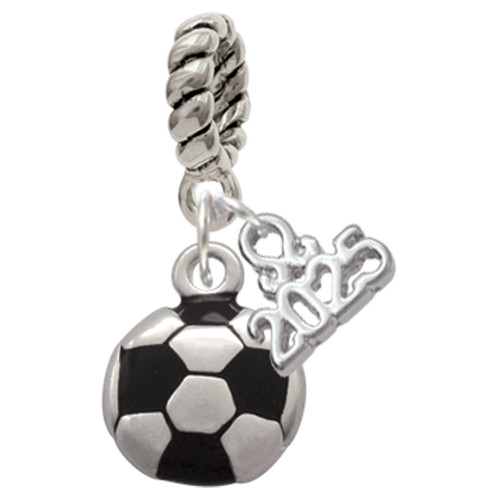 Silver Plated Soccer ball - Silver Plated Twist Rope Bead Charm Dangle with Mini Year 2025: Year to Remember Jewelry Gift - Celebrations