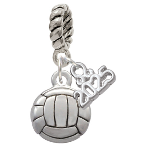 Silver Plated Volleyball or Water Polo Ball - Silver Plated Twist Rope Bead Charm Dangle with Mini Year 2025: Year to Remember Jewelry Gift - Celebrations