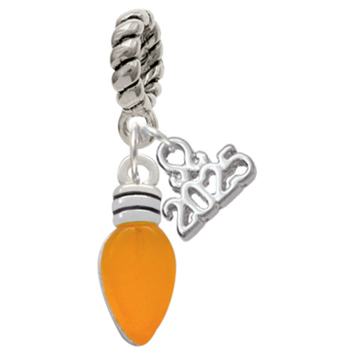 Silver Plated Christmas Lights - Hot Orange Resin - Silver Plated Twist Rope Bead Charm Dangle with Mini Year 2025: Year to Remember Jewelry Gift - Celebrations
