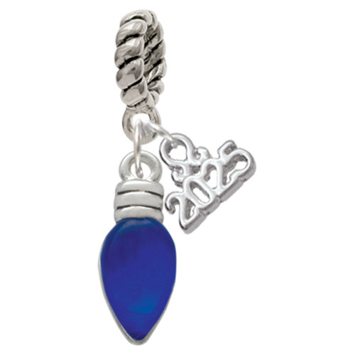 Silver Plated Christmas Lights - Blue Resin - Silver Plated Twist Rope Bead Charm Dangle with Mini Year 2025: Year to Remember Jewelry Gift - Celebrations