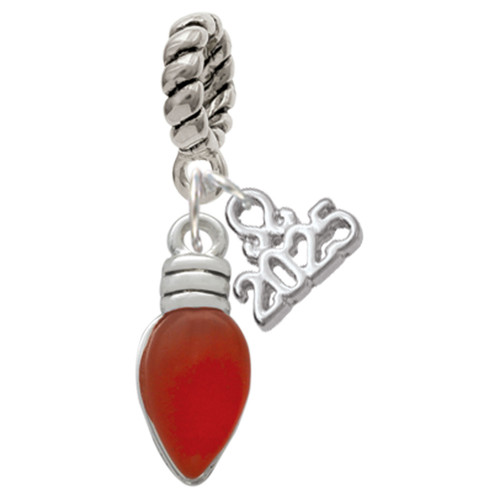 Silver Plated Christmas Lights - Red Resin - Silver Plated Twist Rope Bead Charm Dangle with Mini Year 2025: Year to Remember Jewelry Gift - Celebrations