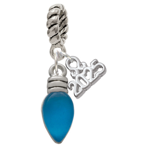 Silver Plated Christmas Lights - Hot Blue Resin - Silver Plated Twist Rope Bead Charm Dangle with Mini Year 2025: Year to Remember Jewelry Gift - Celebrations