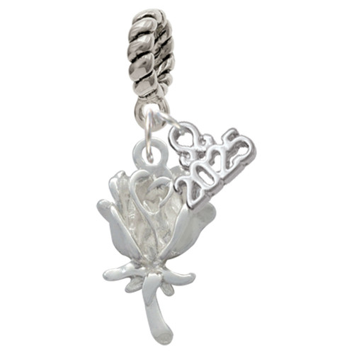 Silver Plated Antiqued Rose - Silver Plated Twist Rope Bead Charm Dangle with Mini Year 2025: Year to Remember Jewelry Gift - Celebrations