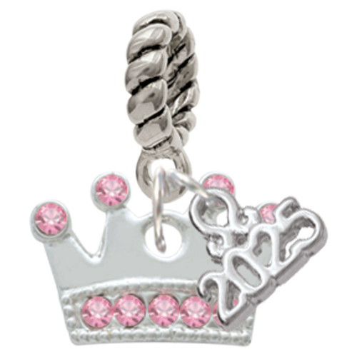 Silver Plated Crown with Light Pink Crystals - Silver Plated Twist Rope Bead Charm Dangle with Mini Year 2025: Year to Remember Jewelry Gift - Celebrations