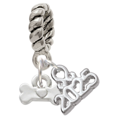 Silver Plated Mini Dog Bone with Heart - Silver Plated Twist Rope Bead Charm Dangle with Mini Year 2025: Year to Remember Jewelry Gift - Celebrations