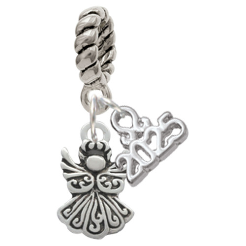 Silver Plated Small Angel - Silver Plated Twist Rope Bead Charm Dangle with Mini Year 2025: Year to Remember Jewelry Gift - Celebrations