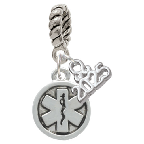 Silver Plated Round EMT Star of Life - Silver Plated Twist Rope Bead Charm Dangle with Mini Year 2025: Year to Remember Jewelry Gift - Celebrations