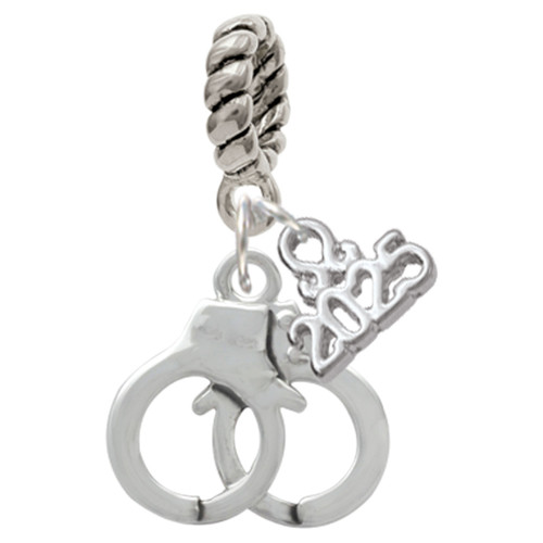 Silver Plated Handcuffs - Silver Plated Twist Rope Bead Charm Dangle with Mini Year 2025: Year to Remember Jewelry Gift - Celebrations