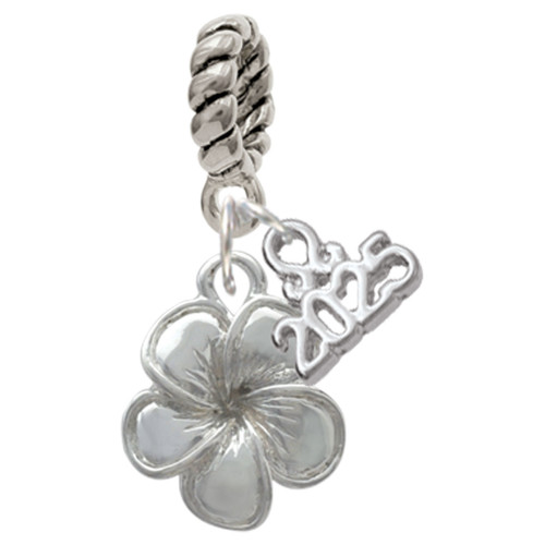 Silver Plated Flower - Silver Plated Twist Rope Bead Charm Dangle with Mini Year 2025: Year to Remember Jewelry Gift - Celebrations