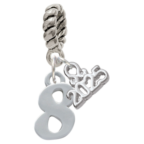 Silver Plated Number - 8 - Silver Plated Twist Rope Bead Charm Dangle with Mini Year 2025: Year to Remember Jewelry Gift - Celebrations