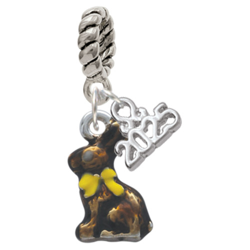 Silver Plated 3-D Chocolate Bunny - Silver Plated Twist Rope Bead Charm Dangle with Mini Year 2025: Year to Remember Jewelry Gift - Celebrations