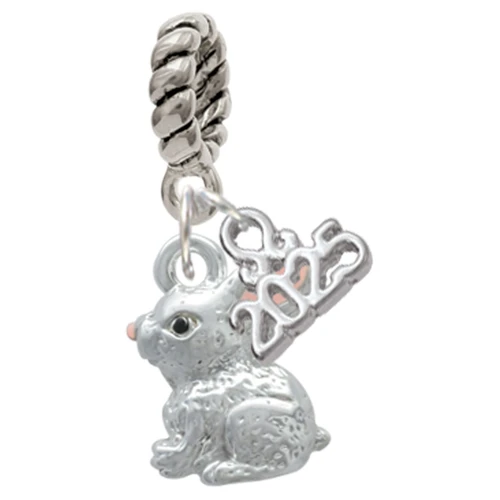 Silver Plated 3-D Bunny - Silver Plated Twist Rope Bead Charm Dangle with Mini Year 2025: Year to Remember Jewelry Gift - Celebrations