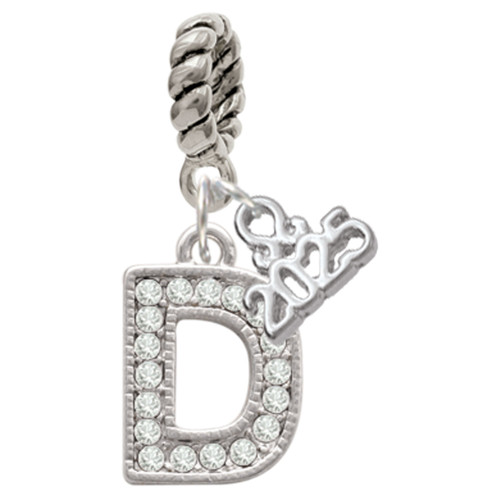 Silver Plated Crystal Initial - D - Silver Plated Twist Rope Bead Charm Dangle with Mini Year 2025: Year to Remember Jewelry Gift - Celebrations