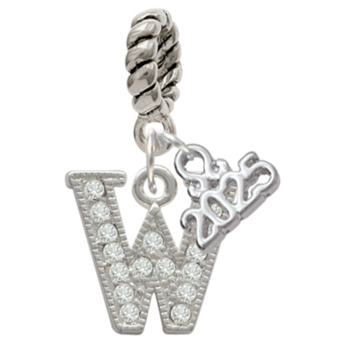 Silver Plated Crystal Initial - W - Silver Plated Twist Rope Bead Charm Dangle with Mini Year 2025: Year to Remember Jewelry Gift - Celebrations