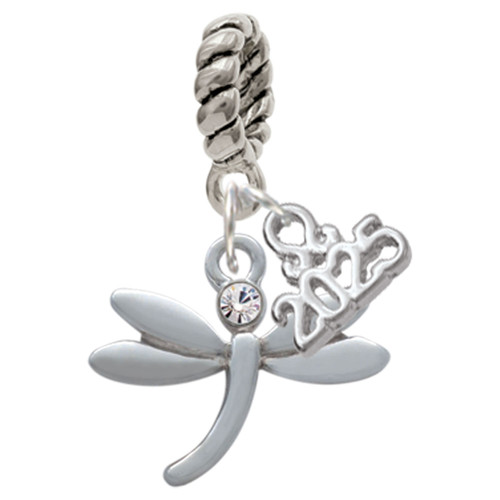 Silver Plated Small Dragonfly with Crystal - Silver Plated Twist Rope Bead Charm Dangle with Mini Year 2025: Year to Remember Jewelry Gift - Celebrations