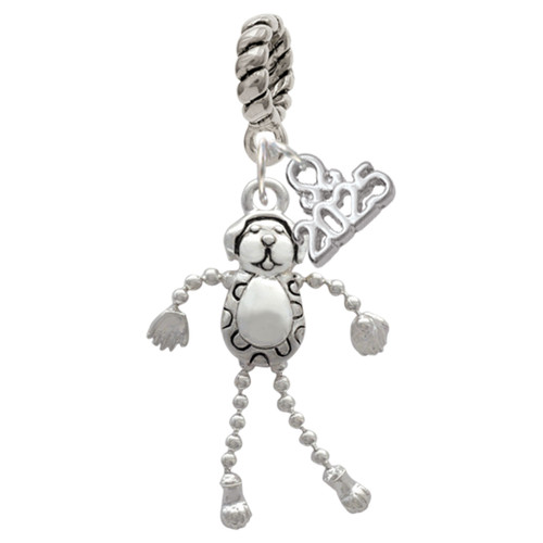 Silver Plated Dog with 4 Dangle legs - Silver Plated Twist Rope Bead Charm Dangle with Mini Year 2025: Year to Remember Jewelry Gift - Celebrations