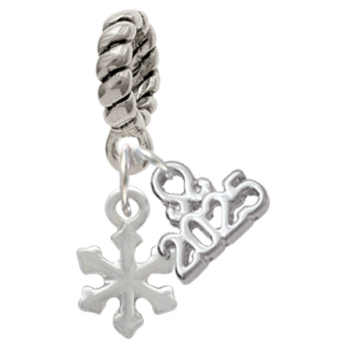 Silver Plated Mini Snowflake - Silver Plated Twist Rope Bead Charm Dangle with Mini Year 2025: Year to Remember Jewelry Gift - Celebrations