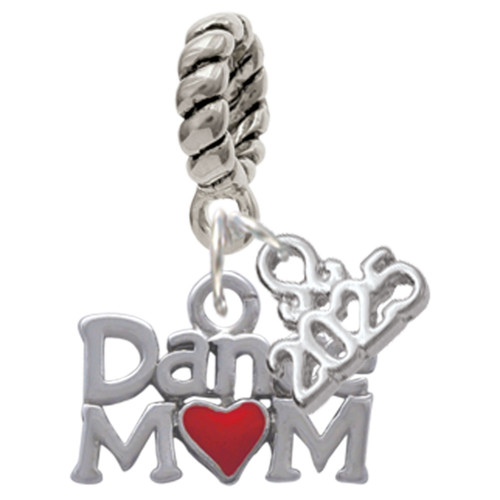 Silver Plated Dance Mom with Red Heart - Silver Plated Twist Rope Bead Charm Dangle with Mini Year 2025: Year to Remember Jewelry Gift - Celebrations