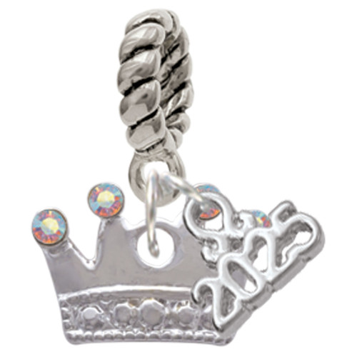 Silver Plated Crown with Crystals and Textured Bottom - Silver Plated Twist Rope Bead Charm Dangle with Mini Year 2025: Year to Remember Jewelry Gift - Celebrations