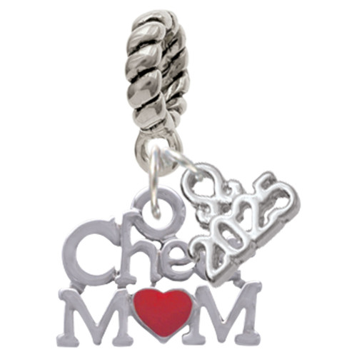 Silver Plated Cheer Mom with Red Heart - Silver Plated Twist Rope Bead Charm Dangle with Mini Year 2025: Year to Remember Jewelry Gift - Celebrations